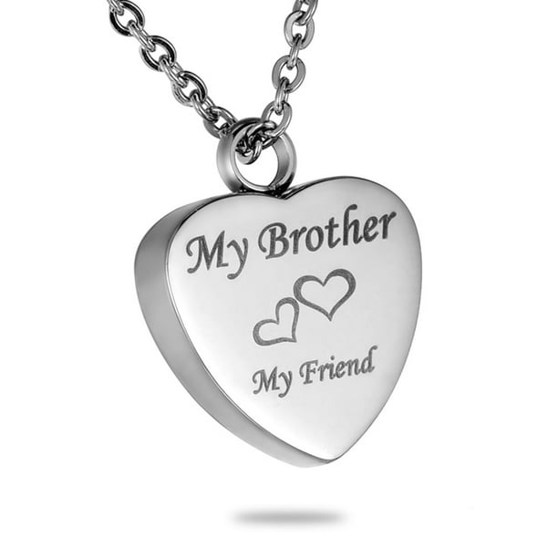 Brother Heart Cremation Urn Necklace Engravable Ashes Holder Jewelry